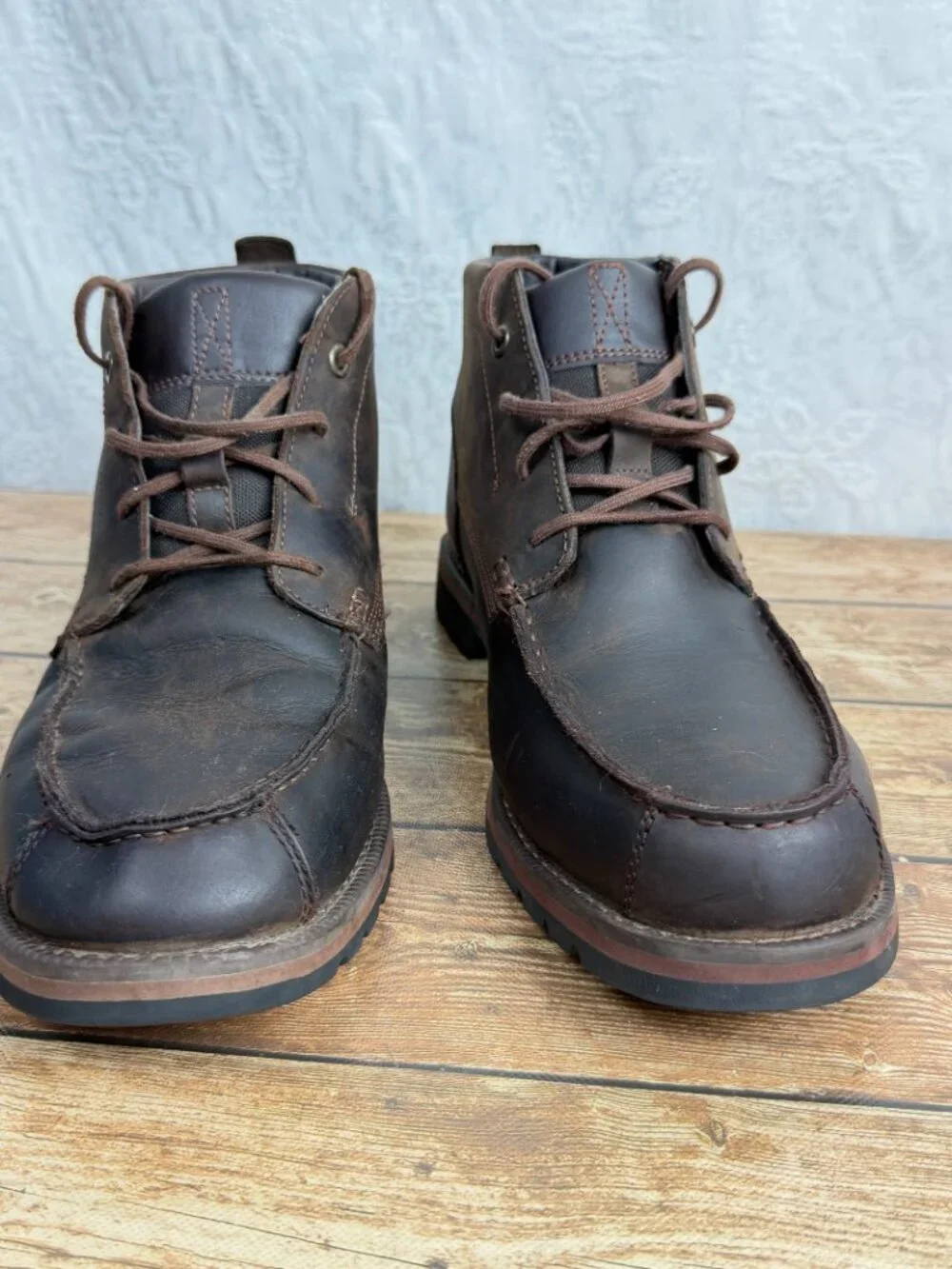 Timberland Men's Size 13 Brown Leather Moc Toe Chukka Boots OrthoLite Rugged